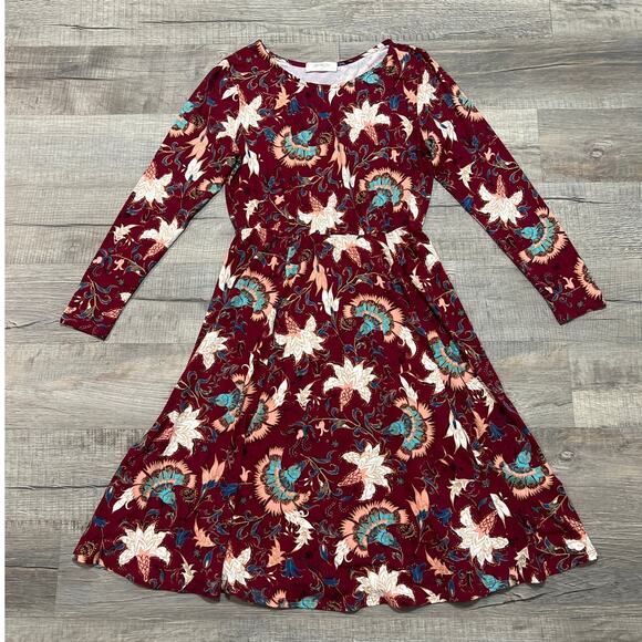 Arula XL Midi Floral Fit Flare Dress Boho Indie Peasant Preppy Stretch USA Made - Picture 1 of 7
